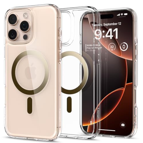 Spigen für iPhone 16 Pro Max Hülle [Anti-Yellowing] Ultra Hybrid MagFit Case Handyhülle Transparent Dünn Slim Kompatibel mit MagSafe -Gold von Spigen