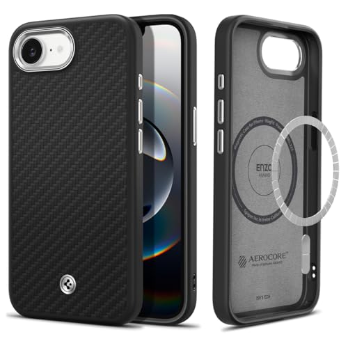 Spigen für iPhone 16e Hülle [Kevlar 1500D Schutz] Enzo Aramid MagFit Aramidfaser Dünn Slim Stoßfest Schutzhülle Case Handyhülle Kompatibel mit MagSafe Zubehör -Matte Black von Spigen