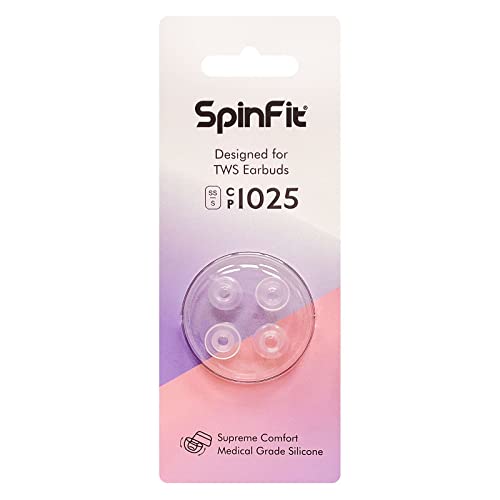 SpinFit CP1025 S/SS patentierte Ohrstöpsel aus medizinischem Silikon, sichere Passform und höchster Komfort, passend für MTW3, Galaxy Buds 2, Soundcore Space A40 und mehr (2 Paar) (für von SpinFit