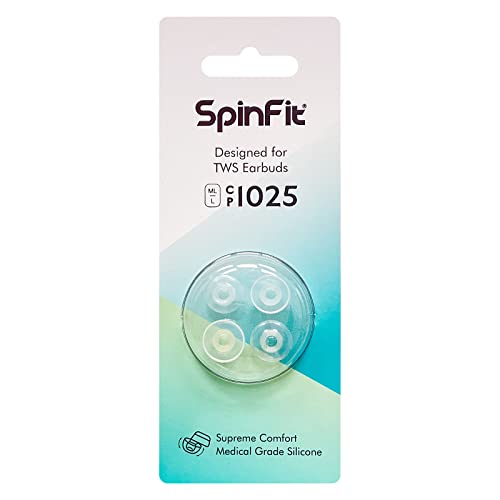 SpinFit CP1025 für True Wireless Earbuds passend für Jabra 75T, Galaxy Buds 2, Pixel A-Serie und mehr, L/ML - Patentierte Silikon-Ohrstöpsel zum Ersatz (2 Paar) (für Düsendurchmesser von 4–5,5 mm) von SpinFit
