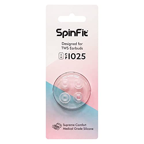 SpinFit CP1025 für True Wireless Earbuds passend für Jabra 75T, Galaxy Buds 2, Pixel A-Serie und mehr, M/S, patentierte Silikon-Ohrstöpsel für Ersatz (2 Paar) (für Düsendurchmesser von 4–5,5 mm) von SpinFit