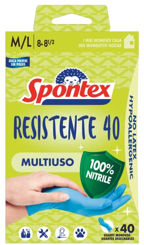 Spontex 40 Stück Einweg-Handschuhe, Hypoallergen, Nitrilhandschuhe, Größe M/L von Spontex