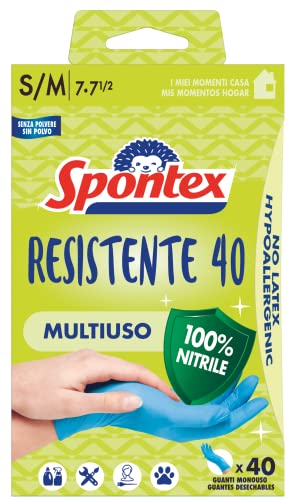 Spontex 40 Stück Einweg-Handschuhe, Hypoallergen, Nitrilhandschuhe, Größe S/M von Spontex