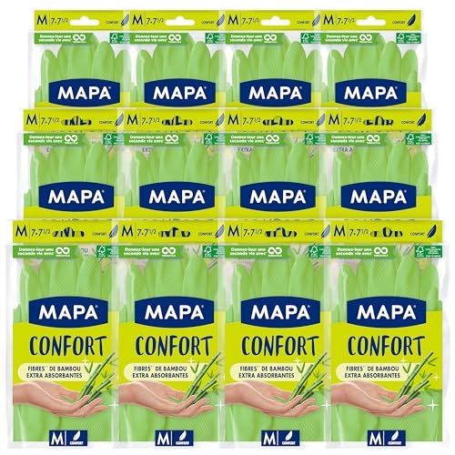 Spontex MAPA – Komfort – 12 Haushaltshandschuhe aus Bambusfasern – hält die Hände kühl und trocken, 12 Packungen à 1 Paar – Größe M von Spontex