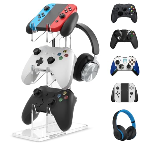 Sporgo Controller Halter 3 Ebenen: Headset Halterung Gaming Controller Halter Ständer, Game Controller Ständer Acryl Headset Ständer für Schreibtisch, für PS5/PS4/Xbox/Switch Controller von Sporgo