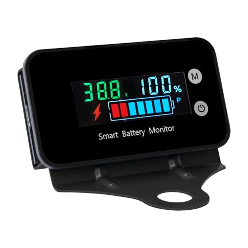 Sporgo IPX7 Wasserdicht Batteriewächter mit Halterung: DC 12V 24V 36V 48V 60V 72V Batterieanzeige mit Temperatursensor Alarm Spannungsanzeige, Batterie Messgerät für Wohnmobil Motorrad Auto Golfwagen von Sporgo
