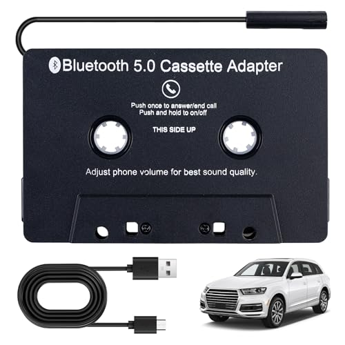 Sporgo Kassetten Adapter für Autoradio: Auto Bluetooth 5.0 Audio Kassetten zu AUX Empfänger Kassette, KFZ-Kassettenadapter auf AUX-Adapter für Autoradio, Schwarz von Sporgo