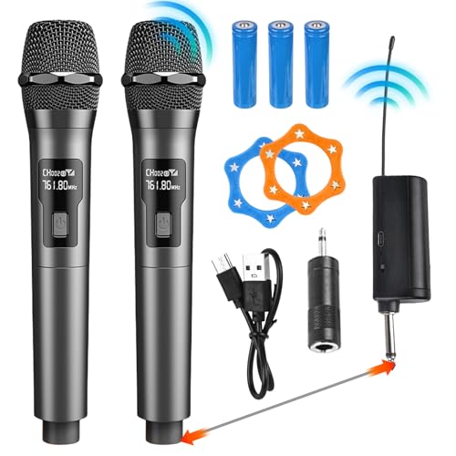 Sporgo Mikrofon Kabellos, Dual Metall Funkmikrofon UHF Mikrofon Drahtloses Mikrofon mit wiederaufladbarem Empfänger, Professionelles Wireless Microphone für Karaoke, Gesang, Party, Hochzeit, Meeting von Sporgo