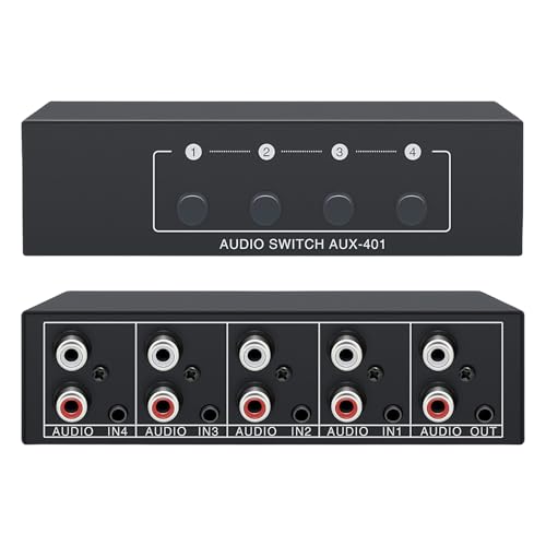 Sporgo RCA / 3,5 mm Port 4 in 1 Out Switch: AUX Audio Switcher RCA L/R Audio Switch 4(1)-In-1(4)-Out, Audio-Umschalter Auswahlbox Analog Audio Passiv Stereo Selector für Kopfhörer Amplifier von Sporgo