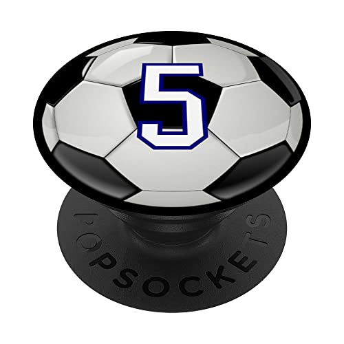 Fußball, Nr. 5, Weiß / Blau PopSockets mit austauschbarem PopGrip von Sports Legendz