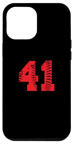 Hülle für iPhone 15 Pro Max Baseball Softball Spieler Nummer #41 Red Grunge Lucky Number von Sports Legendz