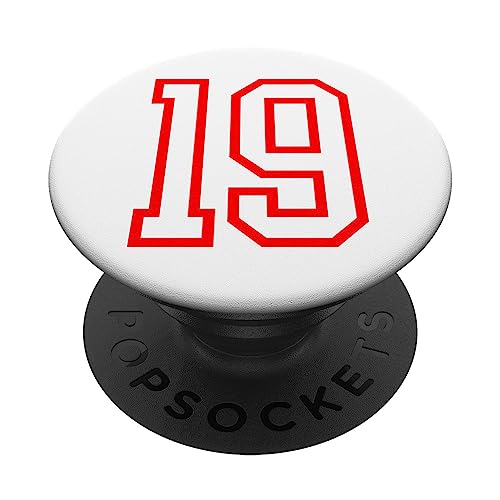Nummer #19 Weiß Rot Sport Trikot Geburtstag Glückszahl 19 PopSockets mit austauschbarem PopGrip von Sports Legendz