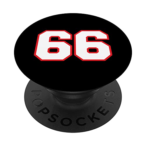 Nummer #66 Sportspieler Fan Trikot rot weiß Glückszahl PopSockets mit austauschbarem PopGrip von Sports Legendz
