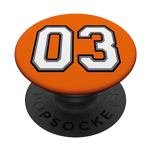 Nummer 03, 3 in Schwarz, Weiß und Grau PopSockets mit austauschbarem PopGrip von Sports Numbers Store