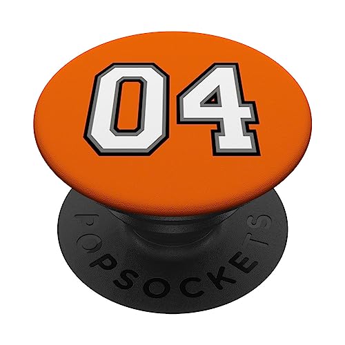 Nummer 04, 4 in Schwarz, Weiß und Grau PopSockets mit austauschbarem PopGrip von Sports Numbers Store