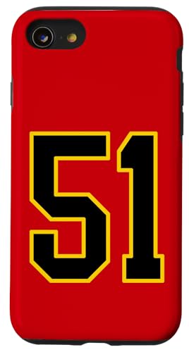 Nummer 51 im schwarz-gelben College-Sport-Stil Hülle für iPhone SE (2020) / 7 / 8 von Sports Numbers Store