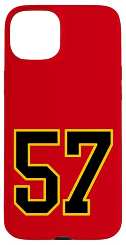 Nummer 57 im schwarz-gelben College-Sport-Stil Hülle für iPhone 15 Plus von Sports Numbers Store