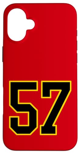 Nummer 57 im schwarz-gelben College-Sport-Stil Hülle für iPhone 16 Plus von Sports Numbers Store