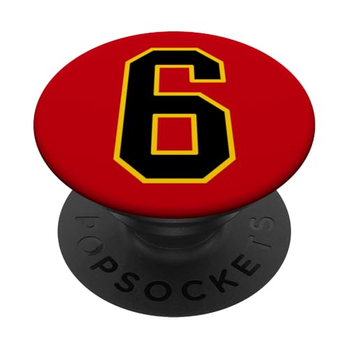 Nummer 6 im schwarz-gelben College-Sport-Stil PopSockets Klebender PopGrip von Sports Numbers Store
