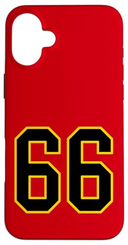 Nummer 66 im schwarz-gelben College-Sport-Stil Hülle für iPhone 16 Plus von Sports Numbers Store
