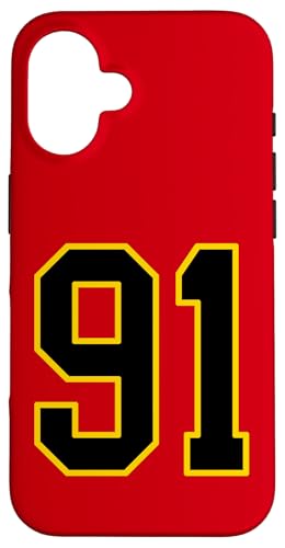 Nummer 91 im schwarz-gelben College-Sport-Stil Hülle für iPhone 16 Nummer 91 im schwarz-gelben College-Sport-Stil Hülle für iPhone 16 von Sports Numbers Store