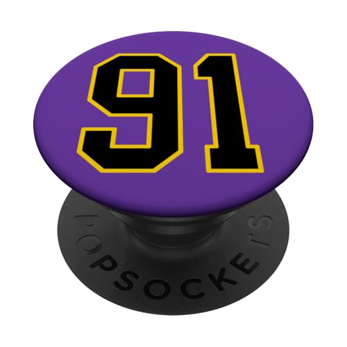 Nummer 91 im schwarz-gelben College-Sport-Stil PopSockets Klebender PopGrip Nummer 91 im schwarz-gelben College-Sport-Stil PopSockets Klebender PopGrip von Sports Numbers Store