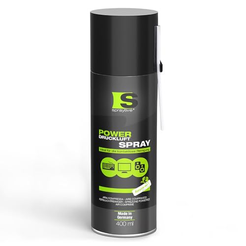 1 x 400 ml Spraytive Power Druckluftspray/Druckluftreiniger: Mit 10cm Sprühverlängerung - Druckluft aus der Dose Air Duster - Reinigung von Tastatur, PC/Computer, PS5, Xbox, Kamera - Made in Germany! von Spraytive