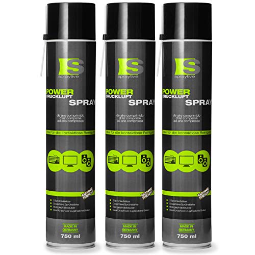 3 x 750ml Spraytive Power Druckluftspray/Druckluftreiniger mit 100mm Sprühverlängerung - PC Reinigungsset zur Reinigung von Tastatur, Computer, Kamera - Air Duster von Spraytive