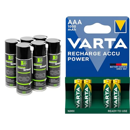 Spraytive Power 6 x 400ml Druckluftspray/Druckluftreiniger mit 100mm Sprühverlängerung | Druckluft aus der Dose (Air Duster) | für die Reinigung von Tastatur & VARTA Batterien AAA von Spraytive