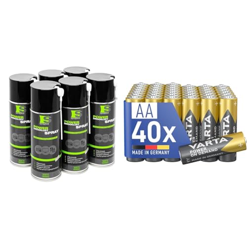 Spraytive Power 6 x 400ml Druckluftspray/Druckluftreiniger mit 100mm Sprühverlängerung & VARTA Batterien AA, 40 Stück, Power on Demand, Alkaline, 1,5V von Spraytive