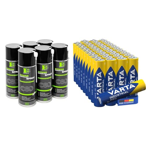 Spraytive Power 6 x 400ml Druckluftspray/Druckluftreiniger mit 100mm Sprühverlängerung & VARTA Batterien AAA, 40 Stück, Industrial Pro, Alkaline Batterie von Spraytive