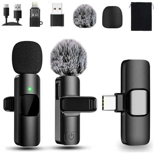 Sprifityy Verbessertes 3-in-1-Kabelloses-Ansteckmikrofon für iPhone/Android/PC, Rauschunterdrückung, Plug-Play Clip on Microphone, Mini-Mikrofon für Videoaufnahmen, Vlog, YouTube, TikTok von Sprifityy