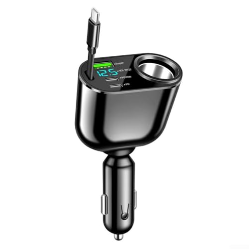 Kfz-Ladegerät mit einziehbarem Kabel und Dual 0 Schnellladung für Handys und Tablets, 66 W Ausgangsleistung, Aluminiumlegierungs-Design (PD30W) von Springwillfly