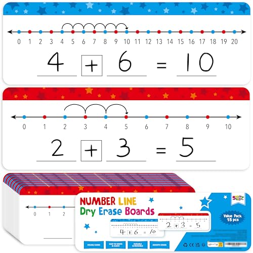 15 STK Zahlenstrahl Whiteboards zum Trockenabwischen, Double Sided Beschreibbar und Abwischbar - 0-10 auf einer Seite & 0-20 auf der Anderen Seite Mathe Whiteboard für Klassenzimmer und Zuhause von SpriteGru