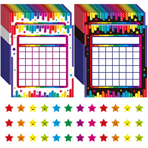 66er-Pack Klassenzimmer-Incentive-Diagramm, 2 Designs in bunten Streifen mit 2024-Sternen-Aufklebern für Klassenzimmer-Schüler-Lehrer-Familien mit positiven Verhaltensaufgaben-Belohnungen von SpriteGru