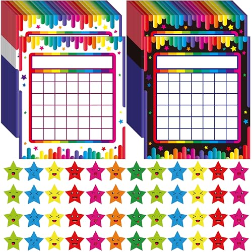 66er-Pack Klassenzimmer-Incentive-Diagramm, 2 Designs in bunten Streifen mit 2024-Sternen-Aufklebern für Klassenzimmer-Schüler-Lehrer-Familien mit positiven Verhaltensaufgaben-Belohnungen von SpriteGru