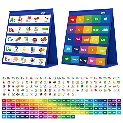 Desktop-Taschendiagramm, 120 trocken abwischbare doppelseitige Karten, enthält 26 Buchstaben mit Bildern und 120 ersten Wörtern, selbststehendes Tisch-Taschendiagramm für Klassenzimmer, Heimgebrauch von SpriteGru