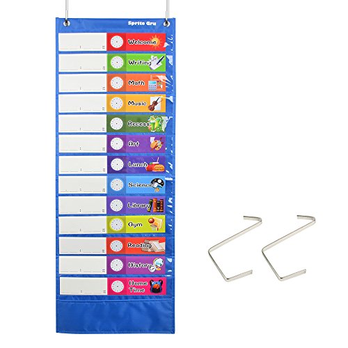 Taschendiagramm als Tages- oder Klassenplan; mit 26 Karten,13 + 1 Taschen; 13 farbige+13 leere doppelseitige wiederverwendbare Karten, (33cm x 91cm, Englische Ver.) von SpriteGru