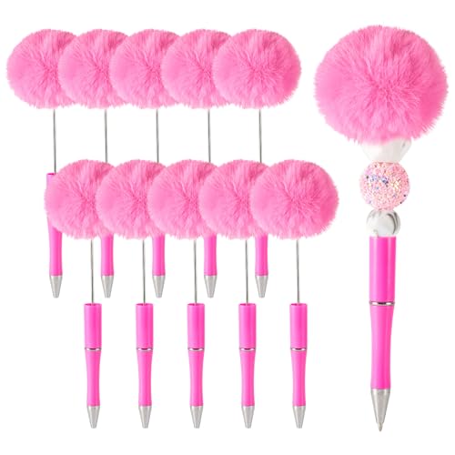 Spritewelry Flauschige Perlenstifte, Plüsch-Kugelschreiber, niedliche Pompom-Stifte mit Schaft, Tintenroller für DIY, personalisierter Stift, Büro, Schulbedarf, Kamelie, 10 Stück von Spritewelry