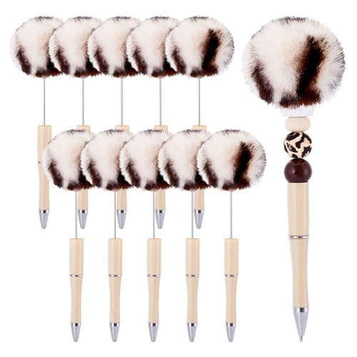 Spritewelry Flauschige Perlenstifte, Plüsch-Kugelschreiber, niedlicher Pompom-Stift, Schaft, Tintenroller für DIY, personalisierter Stift, Büro, Schulbedarf, Antikweiß, 10 Stück von Spritewelry