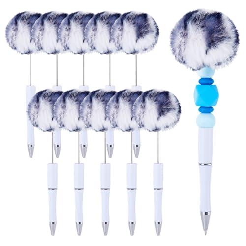 Spritewelry Flauschige Perlenstifte, Plüsch-Kugelschreiber, niedlicher Pompom-Stift, Schaft, Tintenroller für DIY, personalisierter Stift, Büro, Schulbedarf, Geisterweiß, 10 Stück von Spritewelry