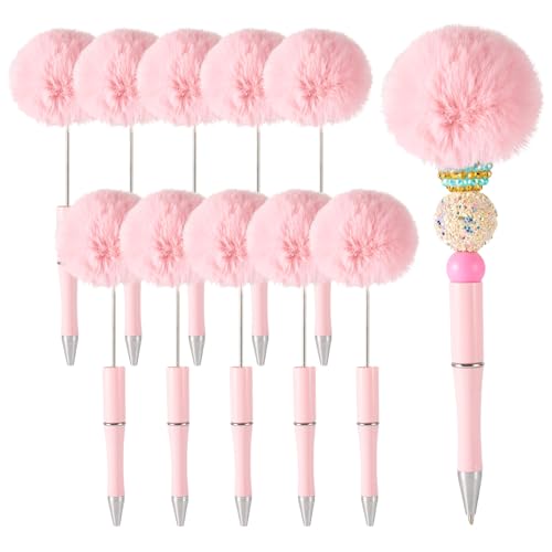 Spritewelry Flauschige Perlenstifte, Plüsch-Kugelschreiber, niedlicher Pompom-Stift, Schaft, Tintenroller für DIY, personalisierter Stift, Büro, Schulbedarf, Perlrosa, 10 Stück von Spritewelry