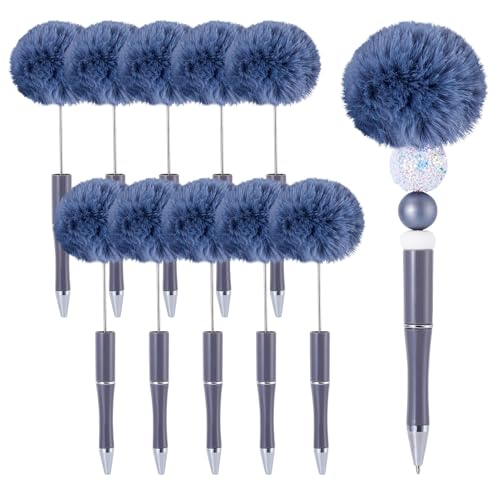 Spritewelry Flauschige Perlenstifte, Plüsch-Kugelschreiber, niedlicher Pompom-Stift, Schaft, Tintenroller für Heimwerker, personalisierter Stift, Büro, Schulbedarf, Grau, 10 Stück von Spritewelry