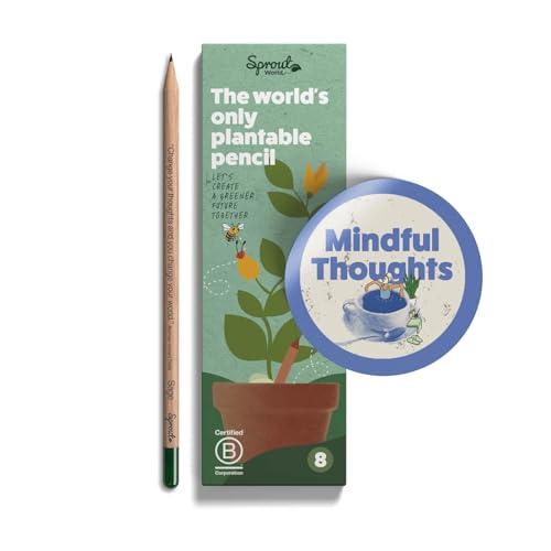 Sprout Bleistift | Mindful Thoughts Edition | Pflanzbare Graphit Bleistifte mit Blumensamen | Umweltfreundliches Bio-Holz | Nachhaltiges Geschenk mit inspirierenden Zitaten | 8 stk von Sprout