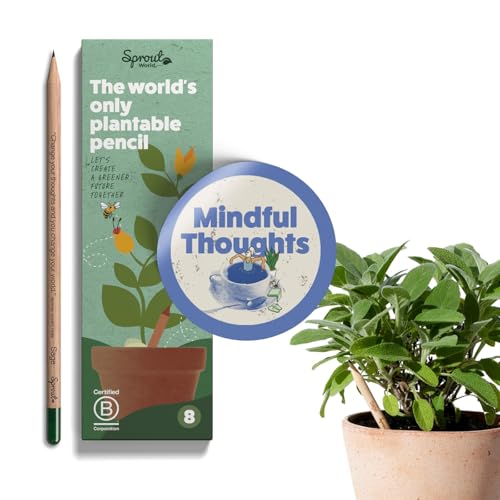 SproutWorld Bleistift | Mindful Thoughts Edition | Pflanzbare Graphit Bleistifte mit Blumensamen | Umweltfreundliches Bio-Holz | Nachhaltiges Geschenk mit inspirierenden Zitaten | 8 stk von Sprout