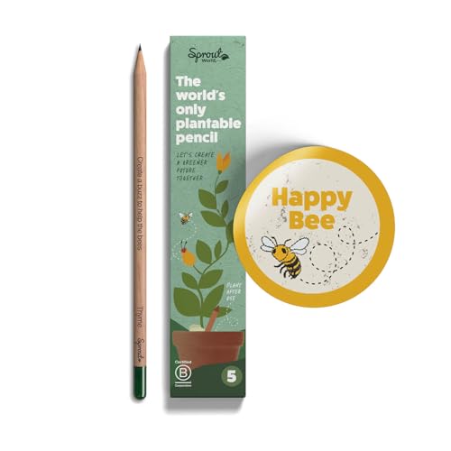 Sprout | Happy Bee Edition | Einpflanzbare Graphitstifte mit Samen in zertifiziertem Holz | Nachhaltiges Geschenk für Bienen und Natur | 5er Pack von Sprout