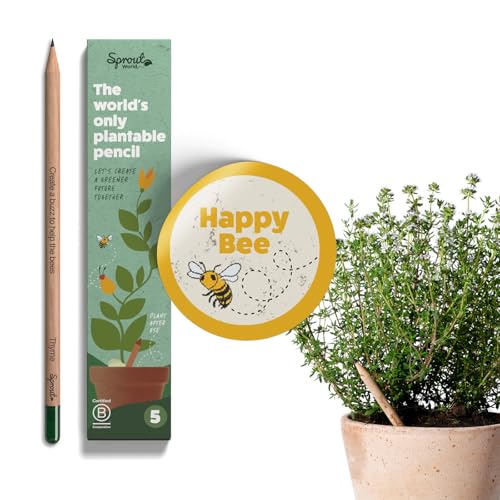 SproutWorld | Happy Bee Edition | Einpflanzbare Graphitstifte mit Samen in zertifiziertem Holz | Nachhaltiges Geschenk für Bienen und Natur | 5er Pack von Sprout