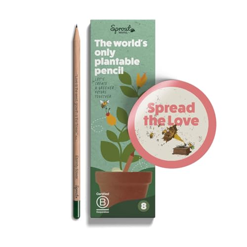Sprout Pencils | Spread the Love Edition | Graphite Bleistifte mit Blumen-, Kräuter- und Gemüsesamen | Eco-Friendly Organic Holz| Nachhaltiges Geschenk mit herzerwärmenden Zitaten | 8er Pack von Sprout