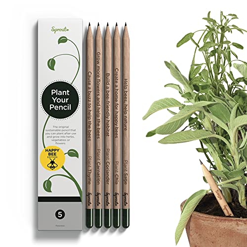SproutWorld | Happy Bee Edition | Einpflanzbare Graphitstifte mit Samen in zertifiziertem Holz | Nachhaltiges Geschenk für Bienen und Natur | 5er-Pack von Sprout