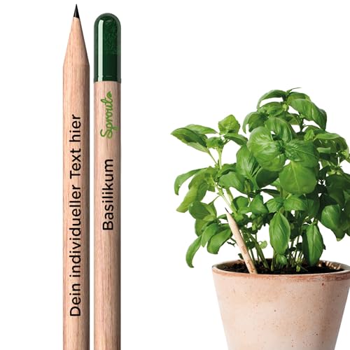 SproutWorld Personalisierte Pflanzbare Bleistifte - Nachhaltige Holzstifte mit Gravur von Logo, Text oder Emoji - Öko-freundliche Stifte für Unternehmen, Events und Hochzeiten, mit Basilikum SproutWorld Personalisierte Pflanzbare Bleistifte - Nachhaltige Holzstifte mit Gravur von Logo, Text oder Emoji - Öko-freundliche Stifte für Unternehmen, Events und Hochzeiten, mit Basilikum von Sprout